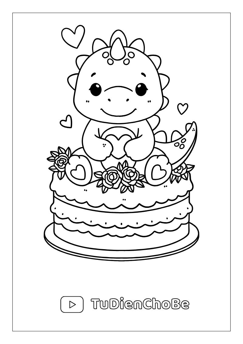 Tranh tô màu Bánh Sinh Nhật cho bé, hình bánh kem dễ thương với nến và trang trí xinh xắn, miễn phí tải về
