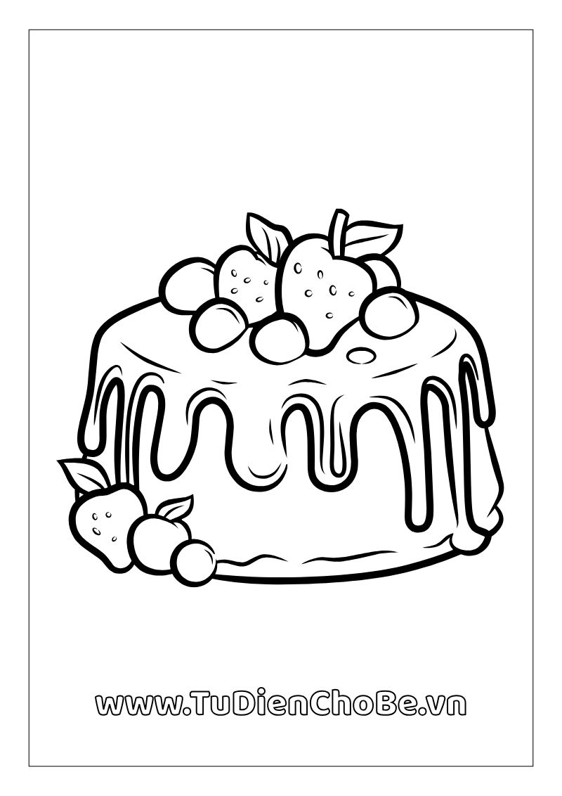 Tranh tô màu Bánh Sinh Nhật cho bé, hình bánh kem dễ thương với nến và trang trí xinh xắn, miễn phí tải về