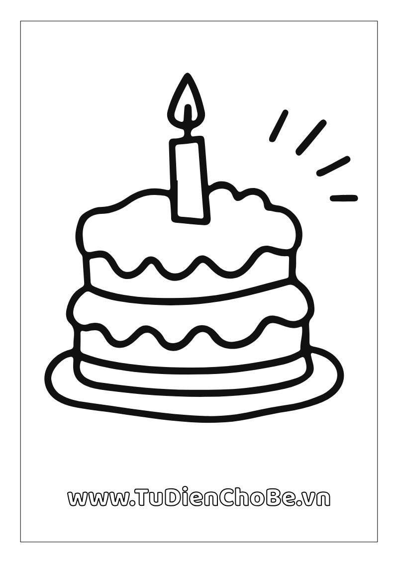 Tranh tô màu Bánh Sinh Nhật cho bé, hình bánh kem dễ thương với nến và trang trí xinh xắn, miễn phí tải về