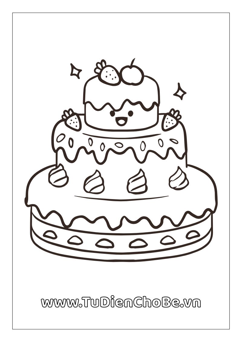 Tranh tô màu Bánh Sinh Nhật cho bé, hình bánh kem dễ thương với nến và trang trí xinh xắn, miễn phí tải về