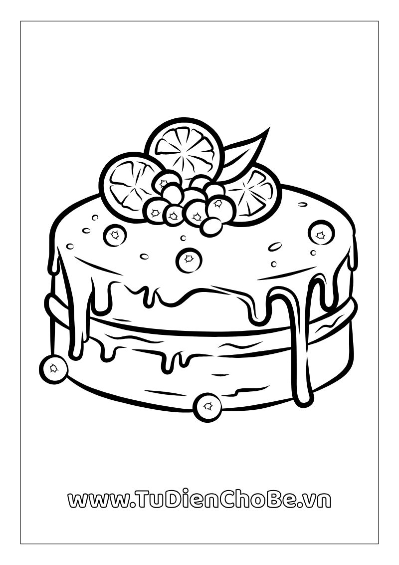 Tranh tô màu Bánh Sinh Nhật cho bé, hình bánh kem dễ thương với nến và trang trí xinh xắn, miễn phí tải về