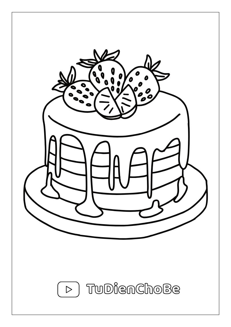 Tranh tô màu Bánh Sinh Nhật cho bé, hình bánh kem dễ thương với nến và trang trí xinh xắn, miễn phí tải về