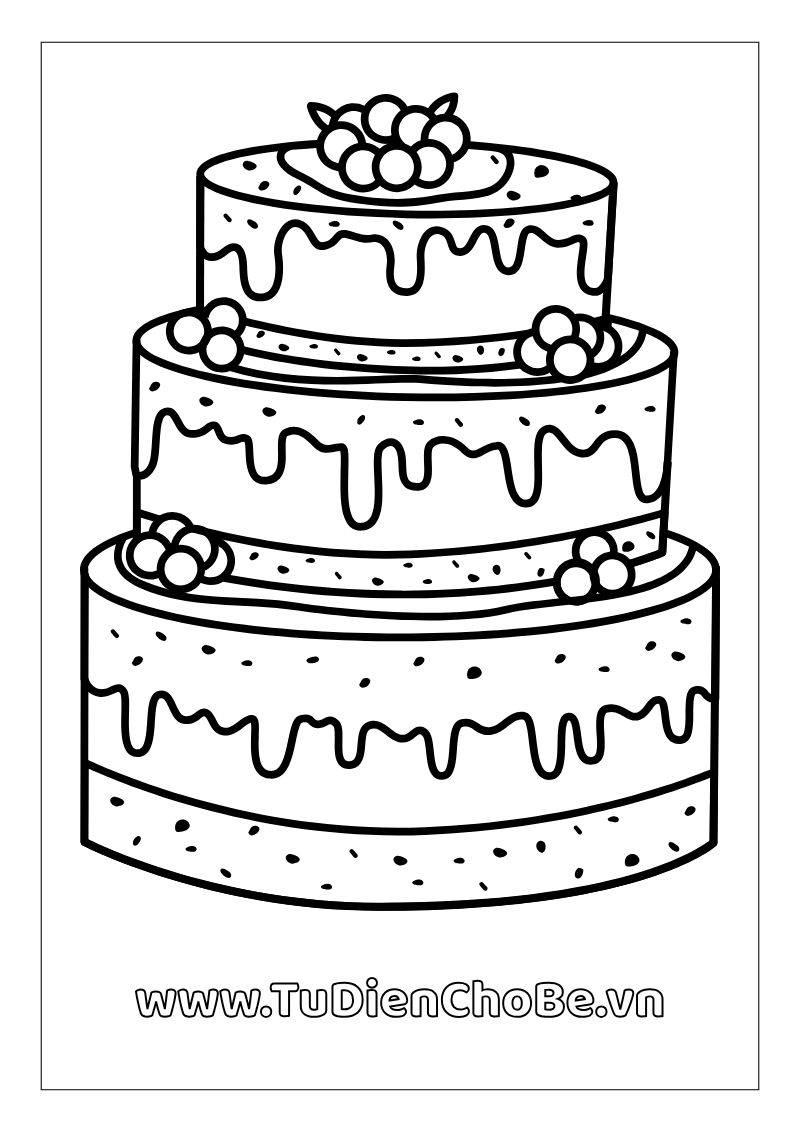 Tranh tô màu Bánh Sinh Nhật cho bé, hình bánh kem dễ thương với nến và trang trí xinh xắn, miễn phí tải về