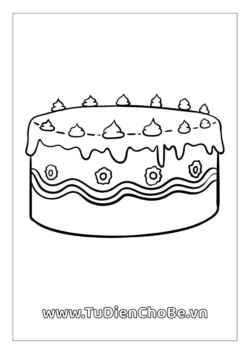 Tranh tô màu Bánh Sinh Nhật cho bé, hình bánh kem dễ thương với nến và trang trí xinh xắn, miễn phí tải về