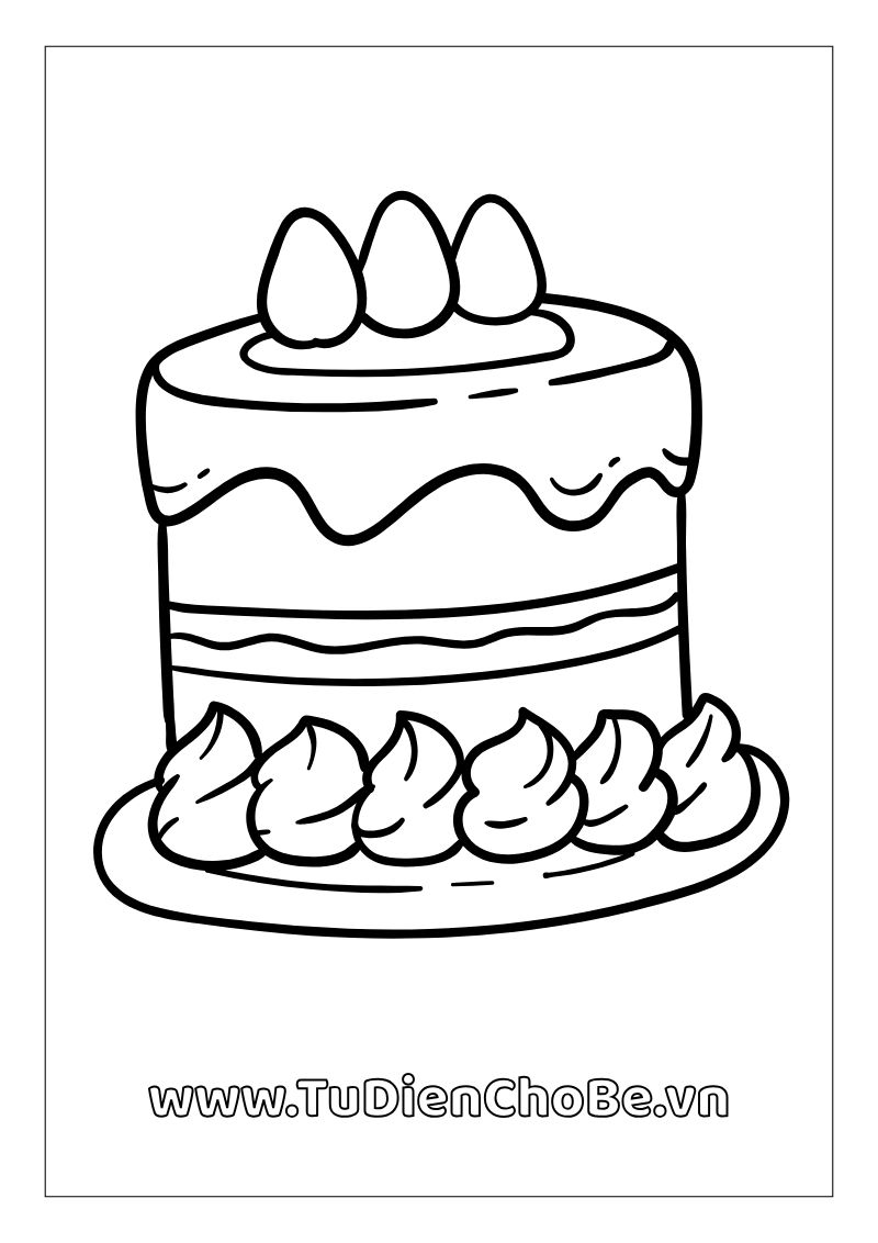 Tranh tô màu Bánh Sinh Nhật cho bé, hình bánh kem dễ thương với nến và trang trí xinh xắn, miễn phí tải về
