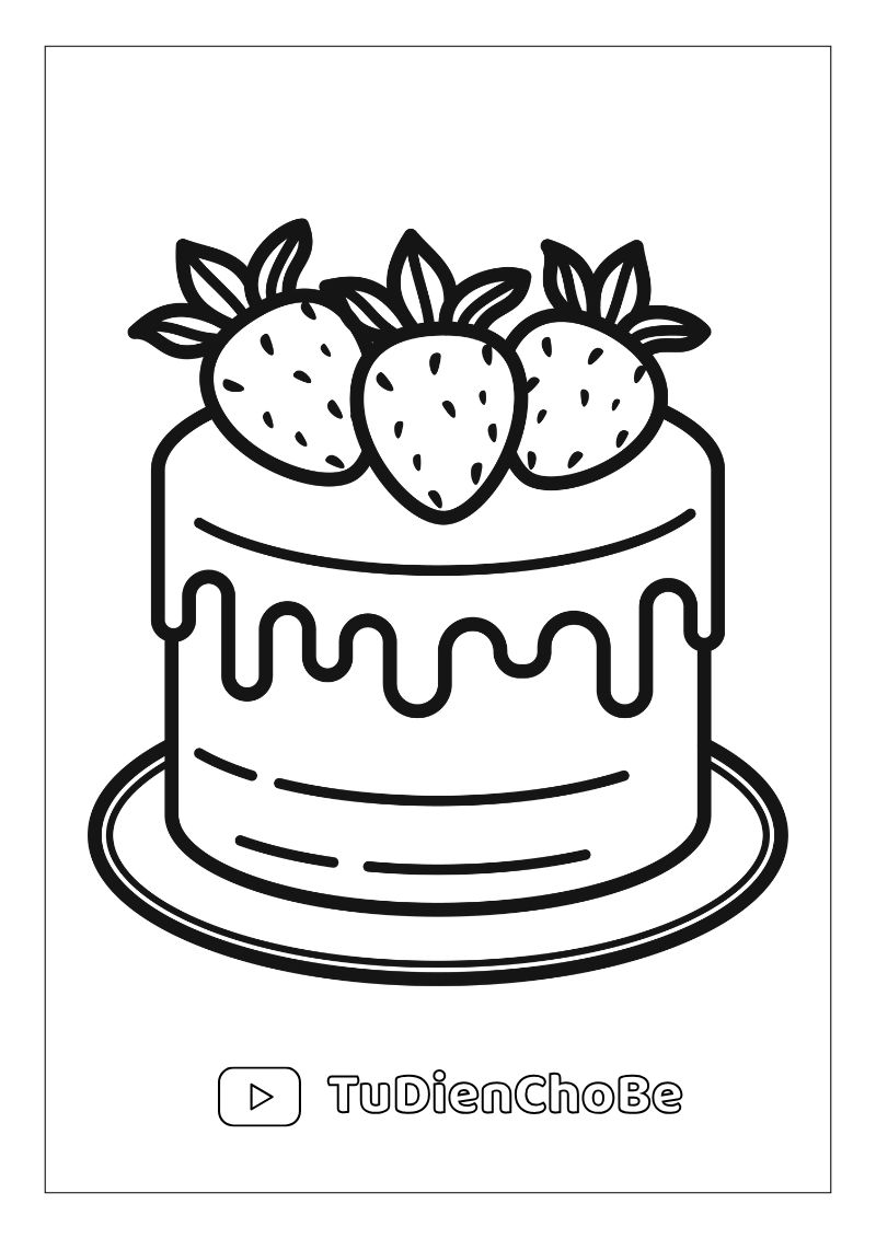 Tranh tô màu Bánh Sinh Nhật cho bé, hình bánh kem dễ thương với nến và trang trí xinh xắn, miễn phí tải về