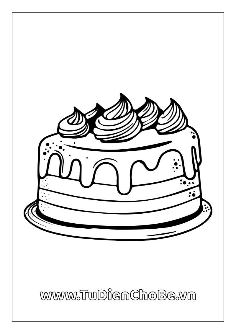 Tranh tô màu Bánh Sinh Nhật cho bé, hình bánh kem dễ thương với nến và trang trí xinh xắn, miễn phí tải về