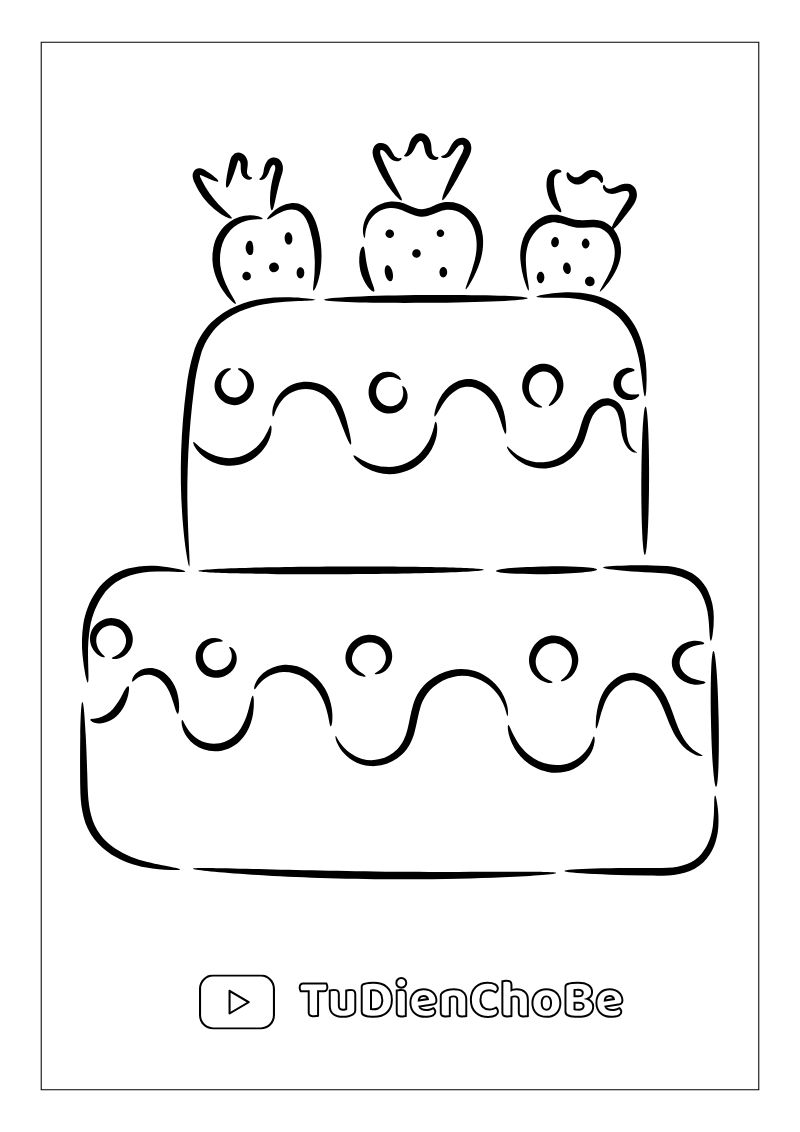Tranh tô màu Bánh Sinh Nhật cho bé, hình bánh kem dễ thương với nến và trang trí xinh xắn, miễn phí tải về