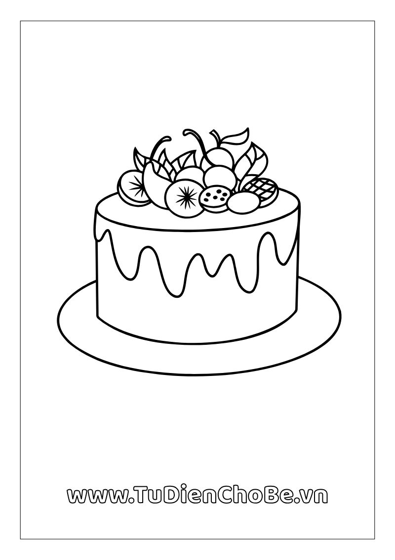Tranh tô màu Bánh Sinh Nhật cho bé, hình bánh kem dễ thương với nến và trang trí xinh xắn, miễn phí tải về