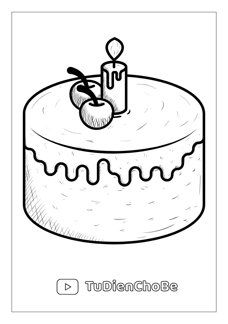 Tranh tô màu Bánh Sinh Nhật cho bé, hình bánh kem dễ thương với nến và trang trí xinh xắn, miễn phí tải về
