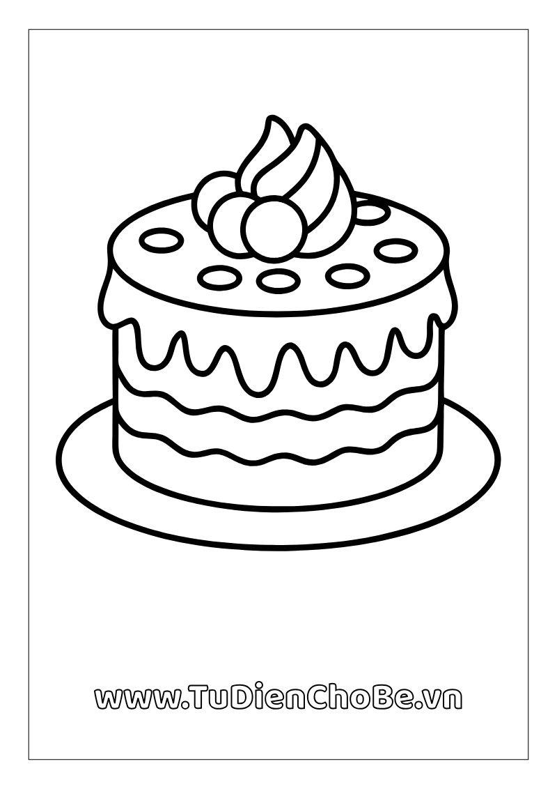 Tranh tô màu Bánh Sinh Nhật cho bé, hình bánh kem dễ thương với nến và trang trí xinh xắn, miễn phí tải về