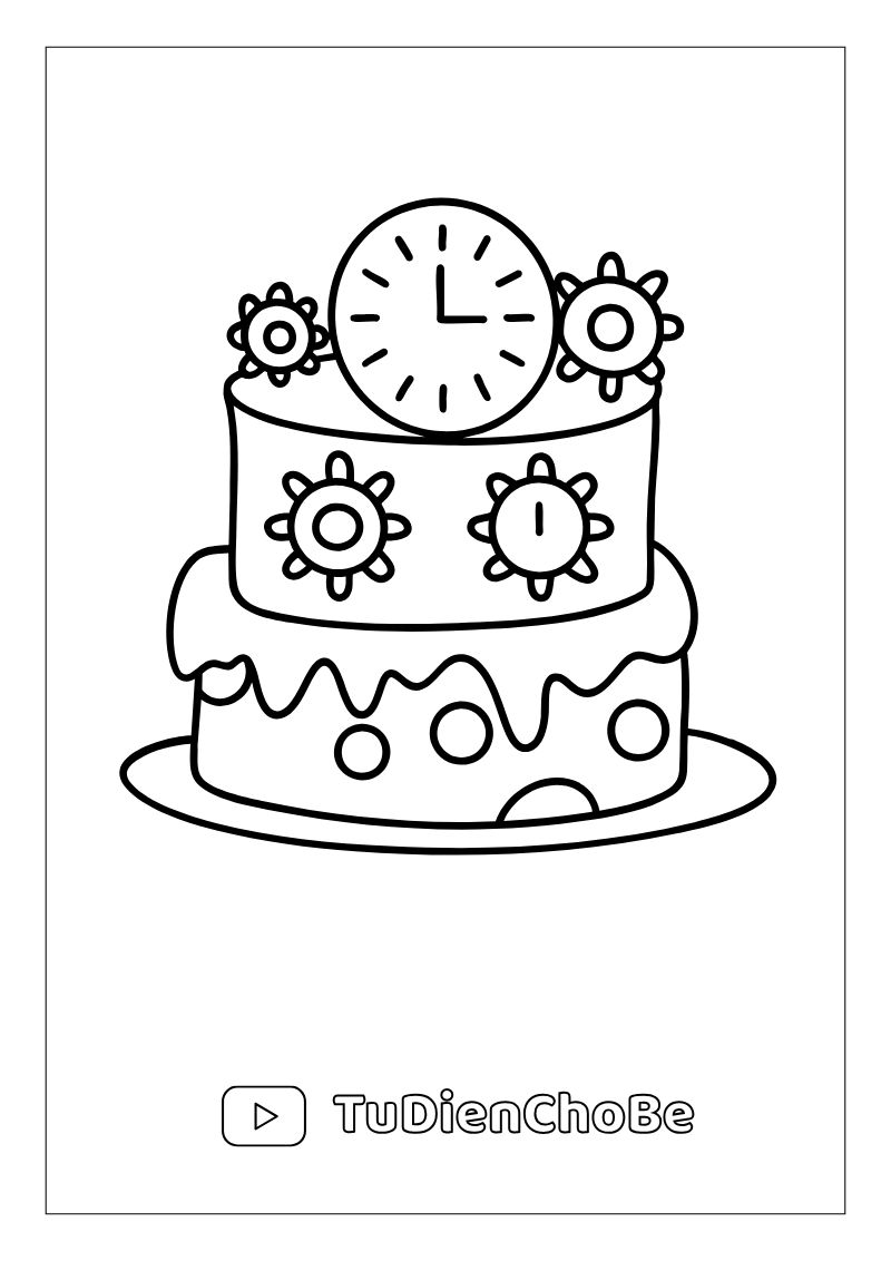 Tranh tô màu Bánh Sinh Nhật cho bé, hình bánh kem dễ thương với nến và trang trí xinh xắn, miễn phí tải về