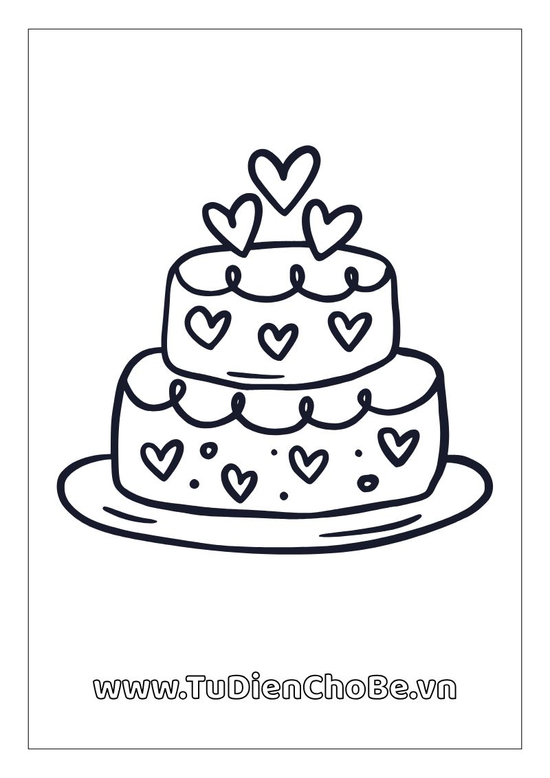 Tranh tô màu Bánh Sinh Nhật cho bé, hình bánh kem dễ thương với nến và trang trí xinh xắn, miễn phí tải về
