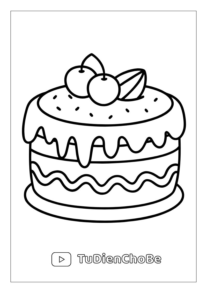 Tranh tô màu Bánh Sinh Nhật cho bé, hình bánh kem dễ thương với nến và trang trí xinh xắn, miễn phí tải về