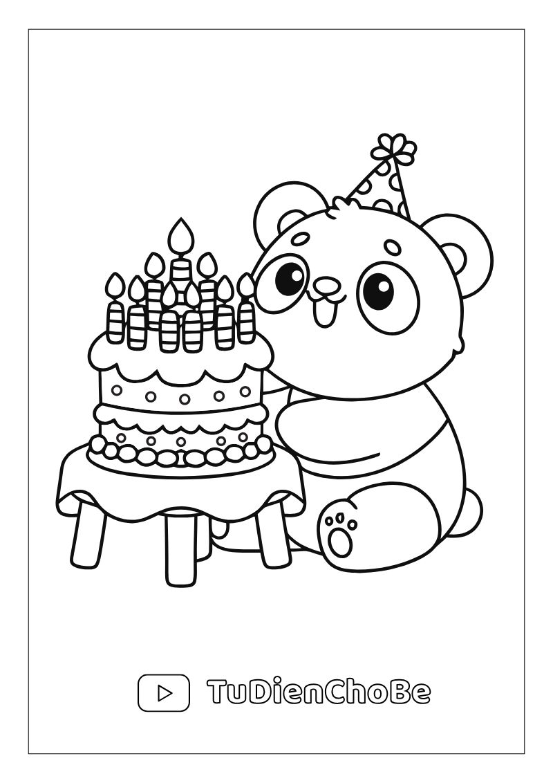 Tranh tô màu Bánh Sinh Nhật cho bé, hình bánh kem dễ thương với nến và trang trí xinh xắn, miễn phí tải về