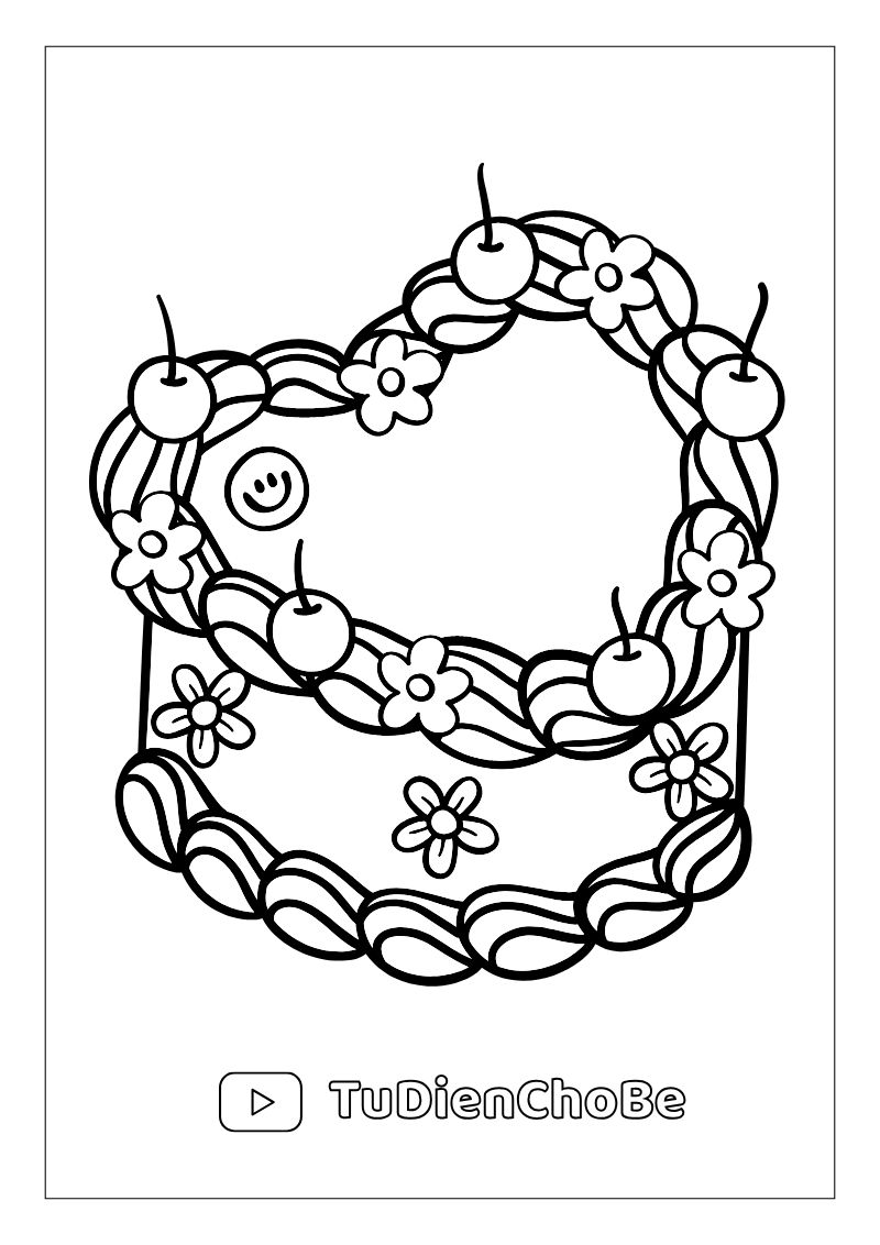 Tranh tô màu Bánh Sinh Nhật cho bé, hình bánh kem dễ thương với nến và trang trí xinh xắn, miễn phí tải về