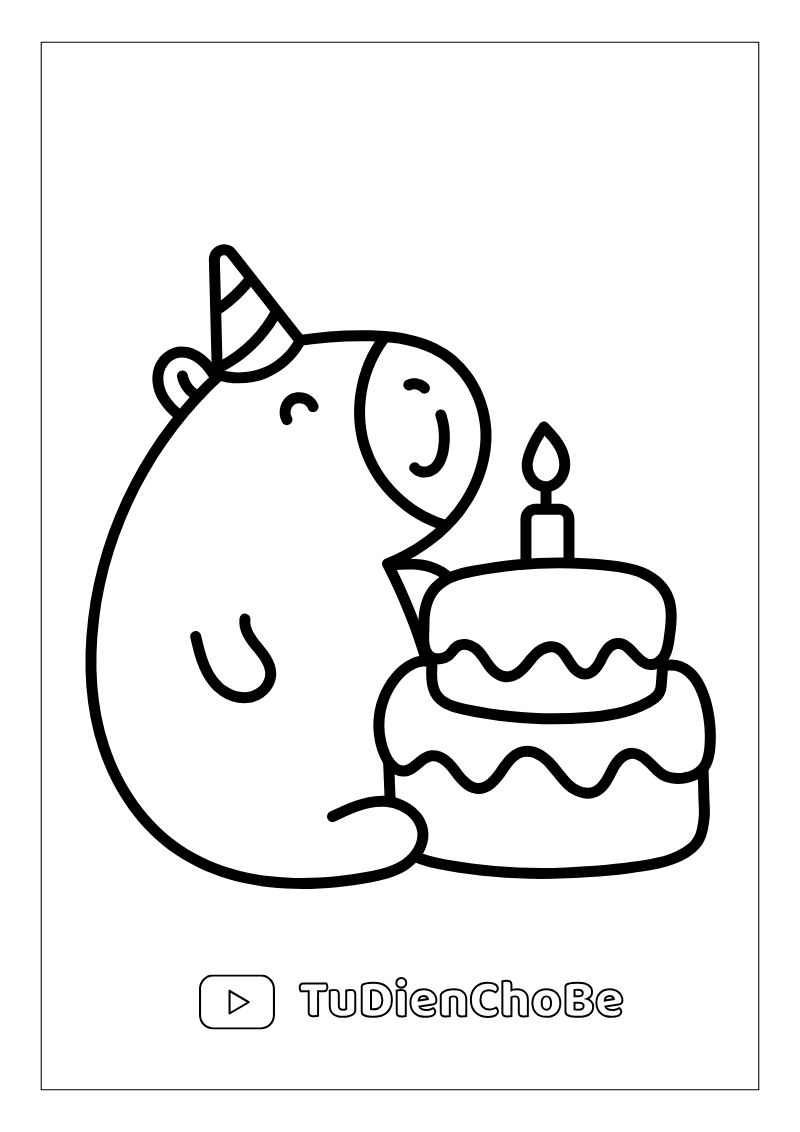 Tranh tô màu Bánh Sinh Nhật cho bé, hình bánh kem dễ thương với nến và trang trí xinh xắn, miễn phí tải về