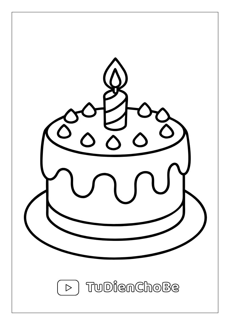 Tranh tô màu Bánh Sinh Nhật cho bé, hình bánh kem dễ thương với nến và trang trí xinh xắn, miễn phí tải về
