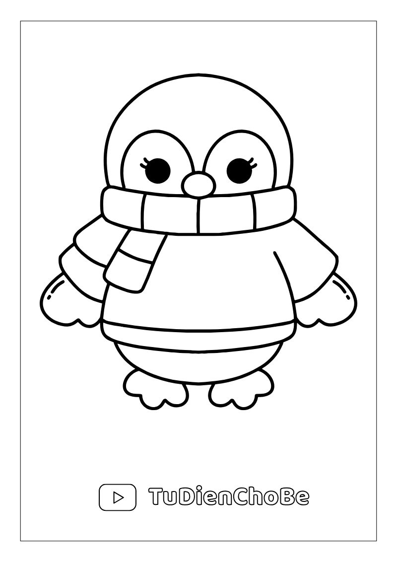 Tranh tô màu chim cánh cụt dễ thương cho bé, hình vẽ rõ nét, dễ tô màu, miễn phí tải về