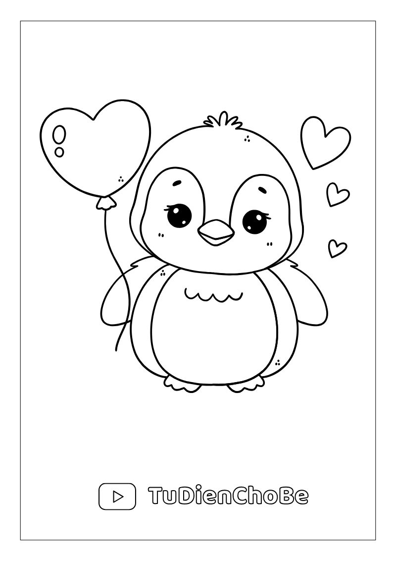Tranh tô màu chim cánh cụt dễ thương cho bé, hình vẽ rõ nét, dễ tô màu, miễn phí tải về