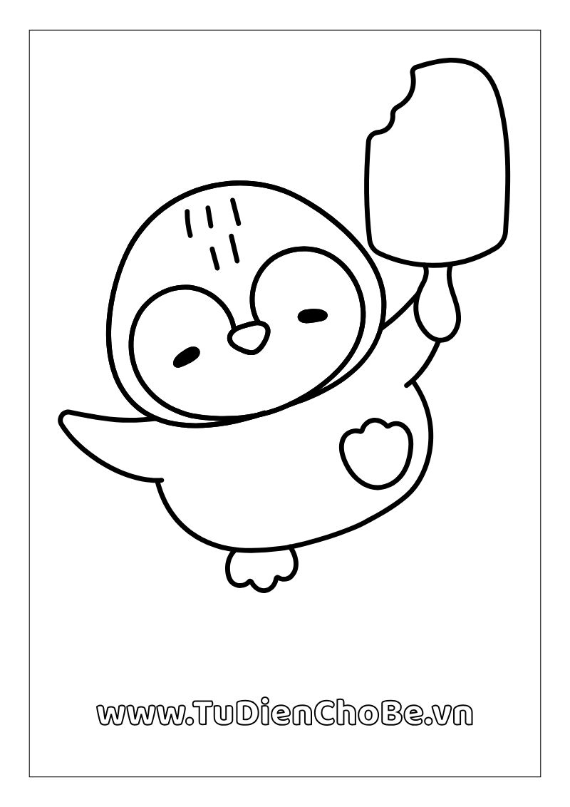 Tranh tô màu chim cánh cụt dễ thương cho bé, hình vẽ rõ nét, dễ tô màu, miễn phí tải về