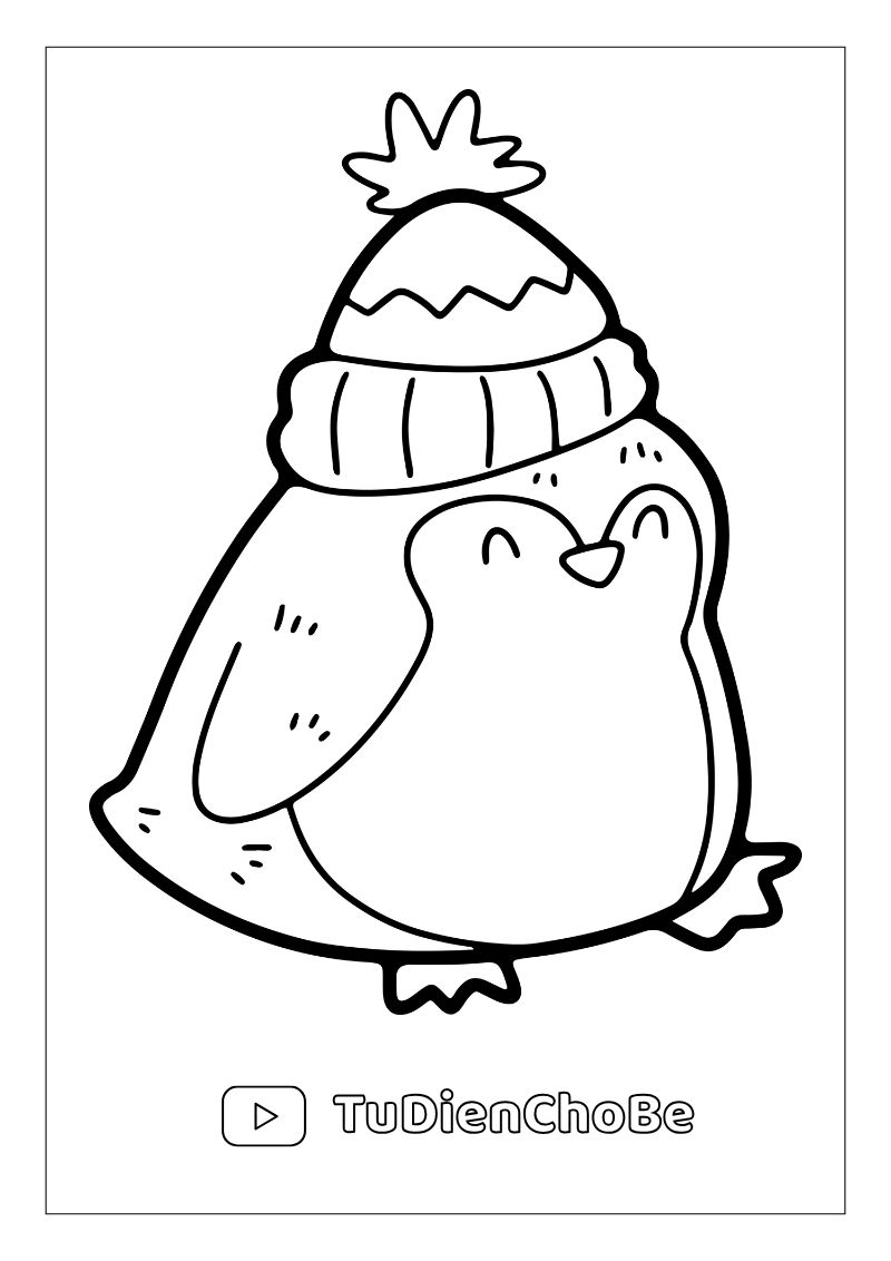 Tranh tô màu chim cánh cụt dễ thương cho bé, hình vẽ rõ nét, dễ tô màu, miễn phí tải về