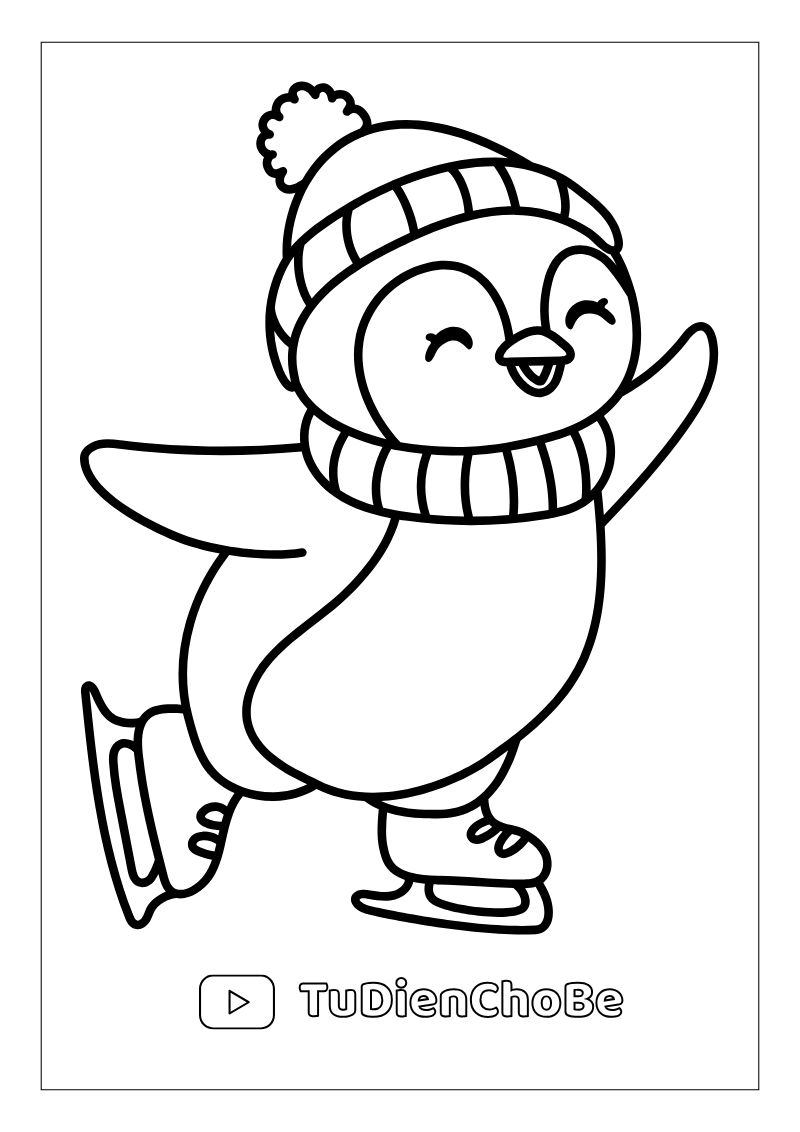 Tranh tô màu chim cánh cụt dễ thương cho bé, hình vẽ rõ nét, dễ tô màu, miễn phí tải về
