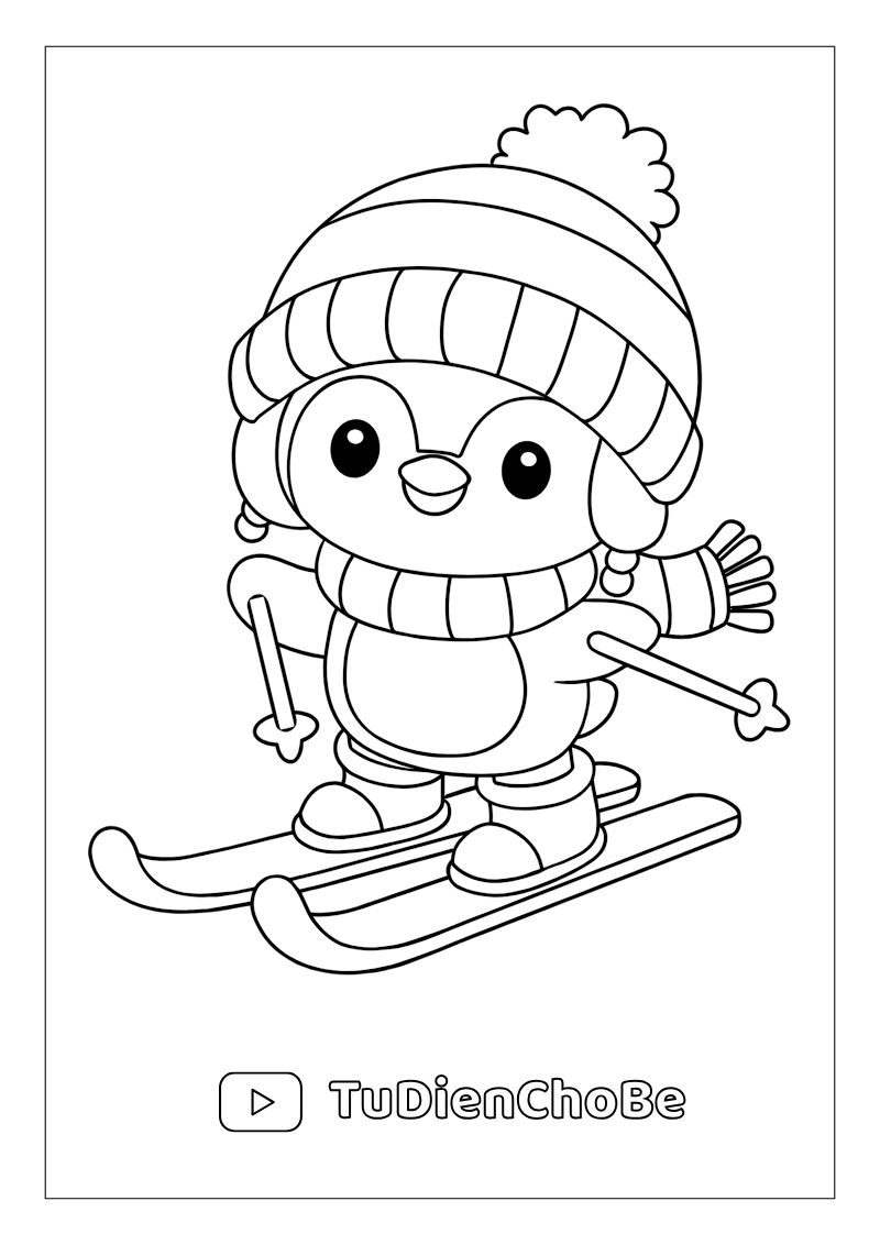 Tranh tô màu chim cánh cụt dễ thương cho bé, hình vẽ rõ nét, dễ tô màu, miễn phí tải về