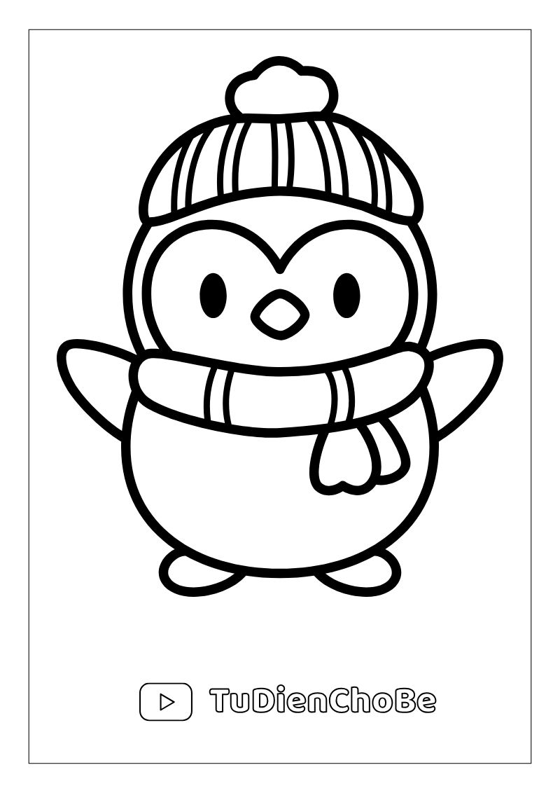Tranh tô màu chim cánh cụt dễ thương cho bé, hình vẽ rõ nét, dễ tô màu, miễn phí tải về
