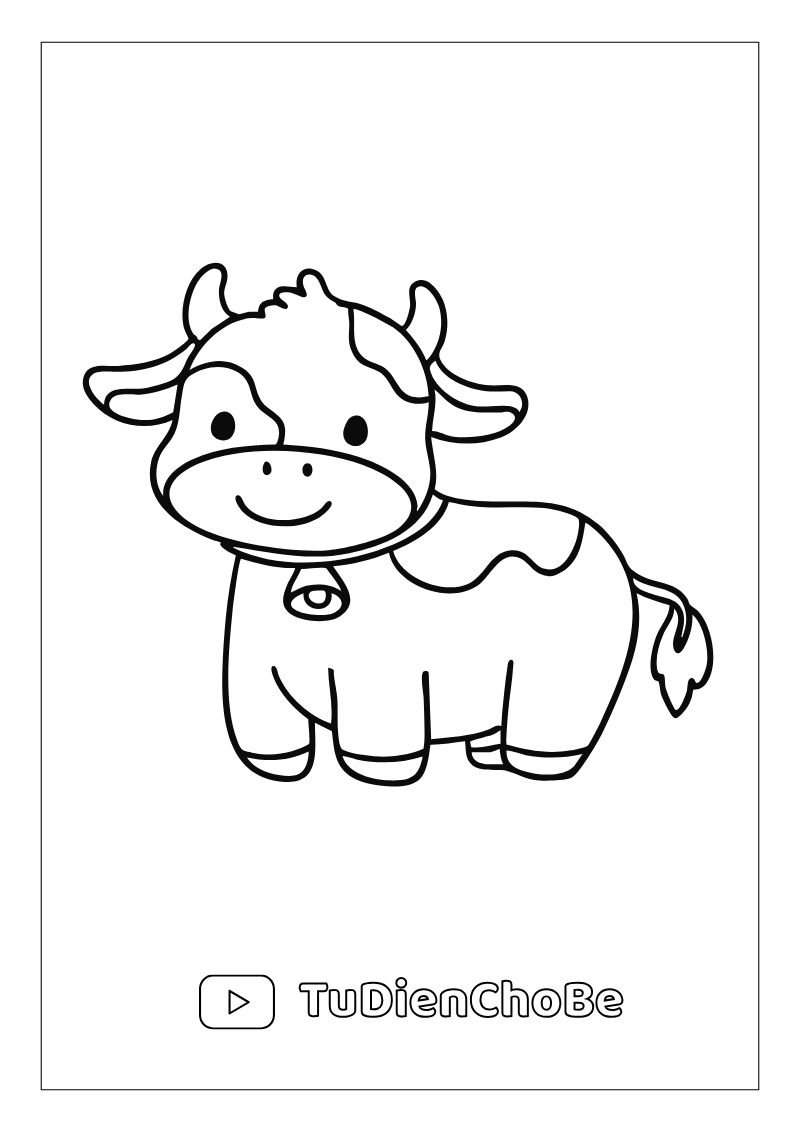 Tranh tô màu con bò dễ thương cho bé – hình con bò ngộ nghĩnh giúp bé học vẽ và nhận biết động vật nông trại