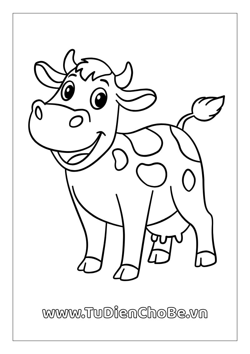 Tranh tô màu con bò dễ thương cho bé – hình con bò ngộ nghĩnh giúp bé học vẽ và nhận biết động vật nông trại