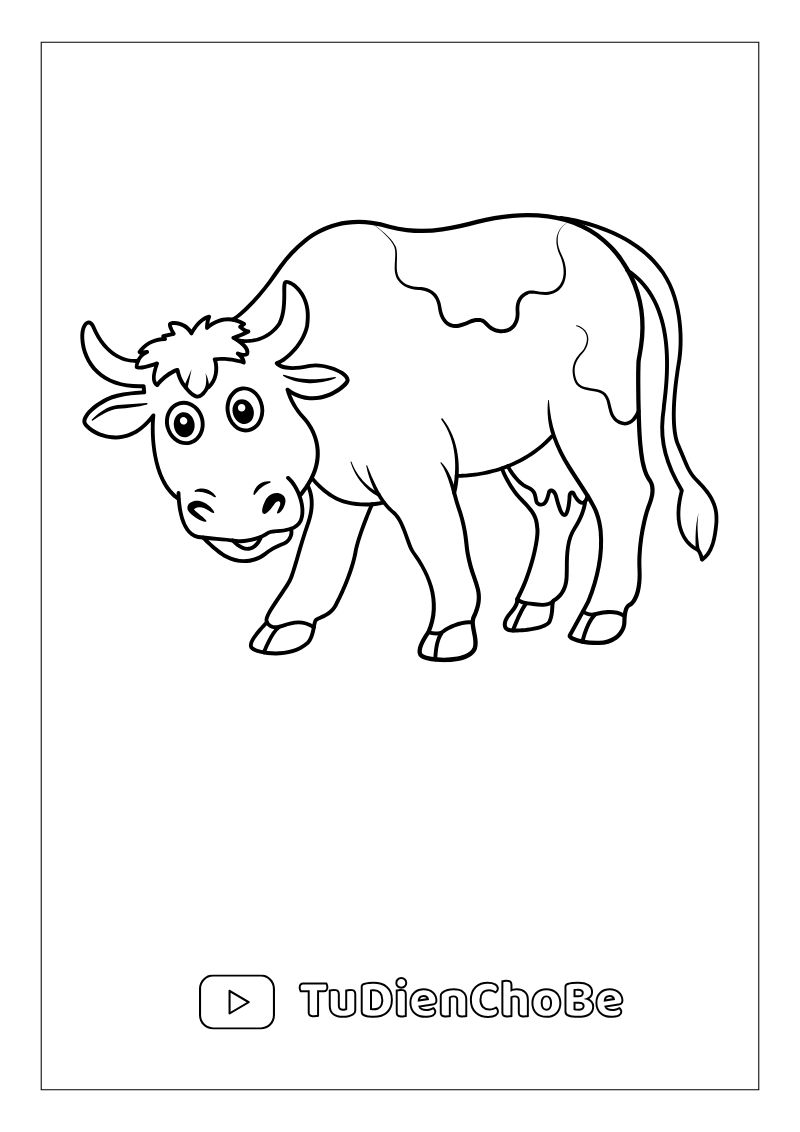 Tranh tô màu con bò dễ thương cho bé – hình con bò ngộ nghĩnh giúp bé học vẽ và nhận biết động vật nông trại