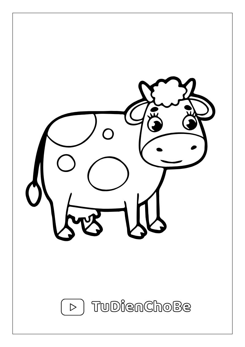 Tranh tô màu con bò dễ thương cho bé – hình con bò ngộ nghĩnh giúp bé học vẽ và nhận biết động vật nông trại
