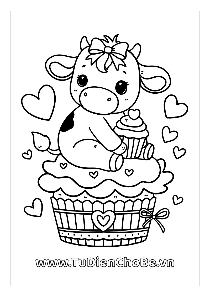 Tranh tô màu con bò dễ thương cho bé – hình con bò ngộ nghĩnh giúp bé học vẽ và nhận biết động vật nông trại