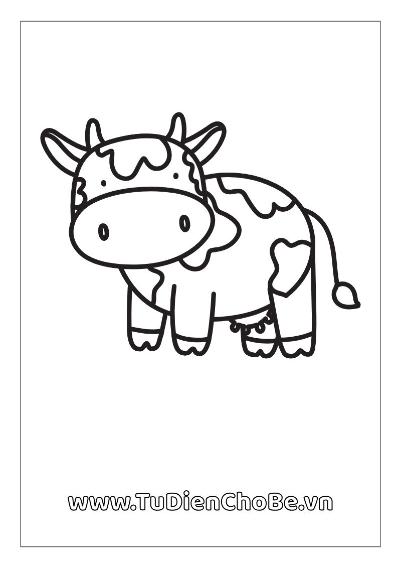 Tranh tô màu con bò dễ thương cho bé – hình con bò ngộ nghĩnh giúp bé học vẽ và nhận biết động vật nông trại