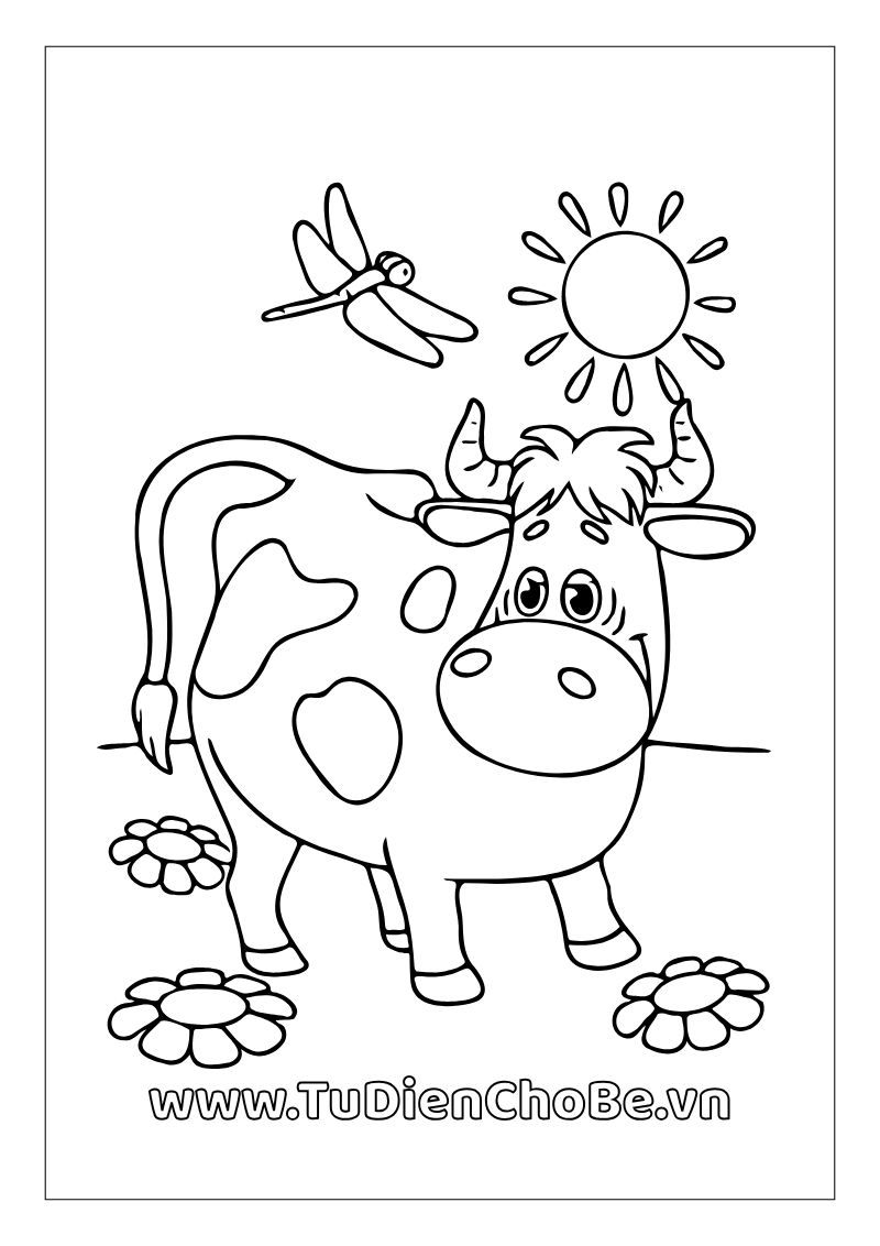 Tranh tô màu con bò dễ thương cho bé – hình con bò ngộ nghĩnh giúp bé học vẽ và nhận biết động vật nông trại