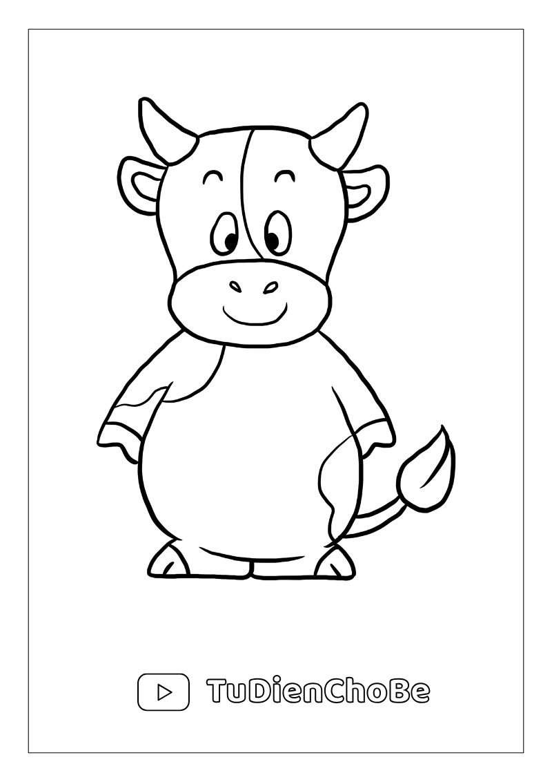 Tranh tô màu con bò dễ thương cho bé – hình con bò ngộ nghĩnh giúp bé học vẽ và nhận biết động vật nông trại