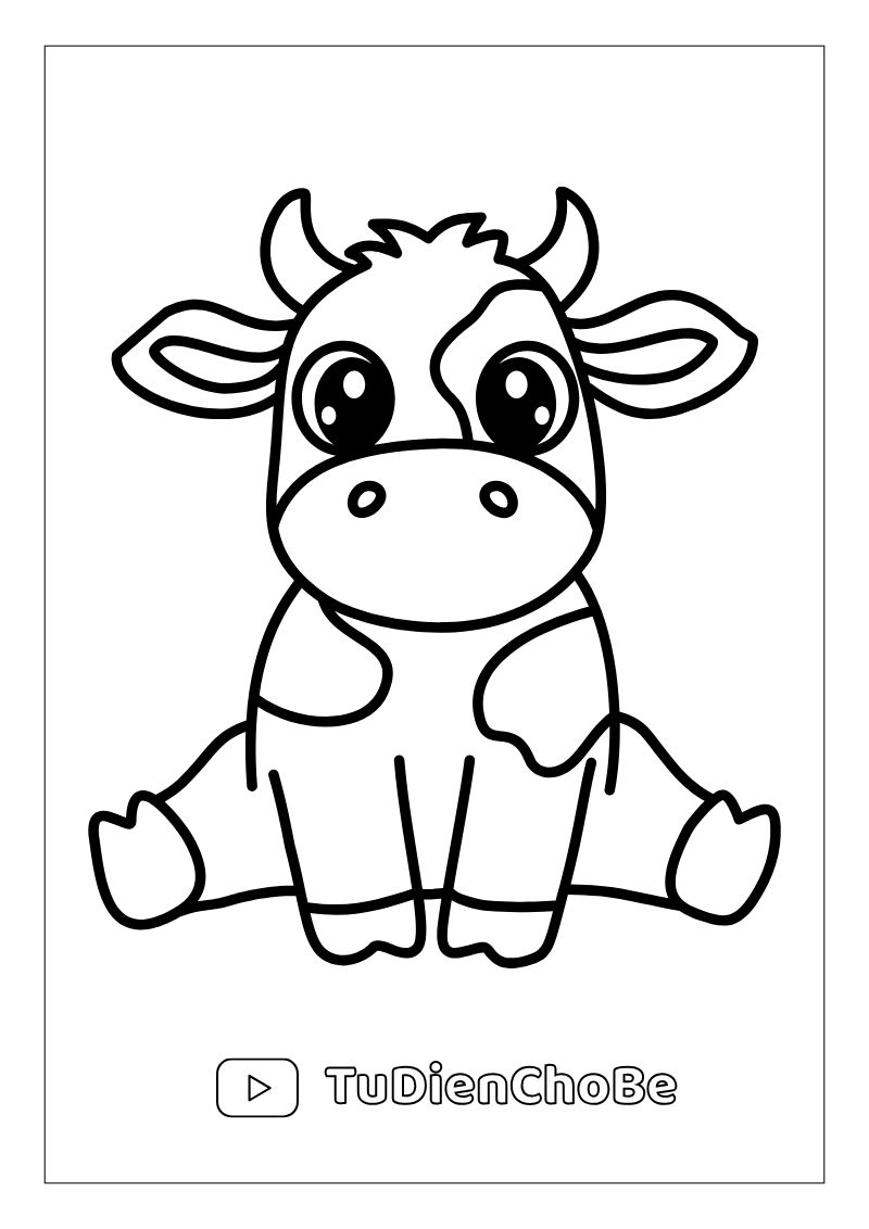 Tranh tô màu con bò dễ thương cho bé – hình con bò ngộ nghĩnh giúp bé học vẽ và nhận biết động vật nông trại
