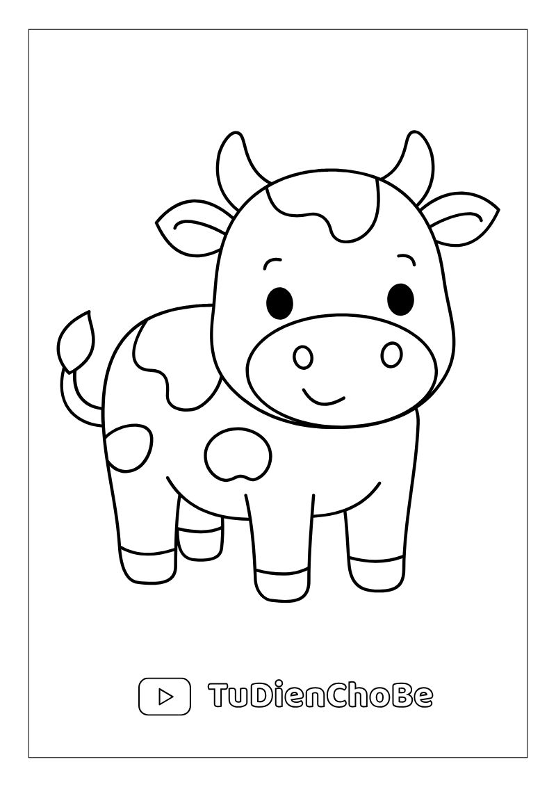 Tranh tô màu con bò dễ thương cho bé – hình con bò ngộ nghĩnh giúp bé học vẽ và nhận biết động vật nông trại