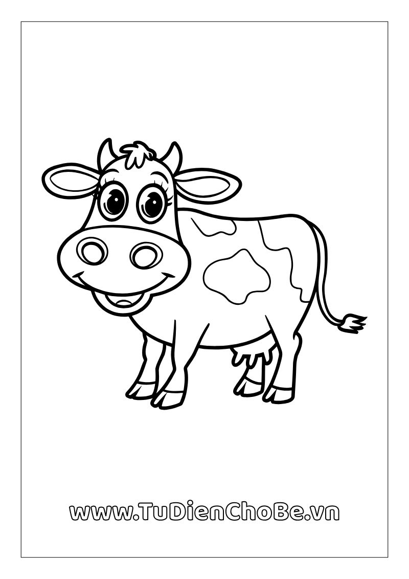 Tranh tô màu con bò dễ thương cho bé – hình con bò ngộ nghĩnh giúp bé học vẽ và nhận biết động vật nông trại