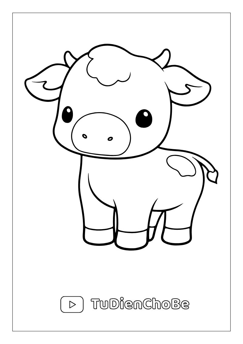 Tranh tô màu con bò dễ thương cho bé – hình con bò ngộ nghĩnh giúp bé học vẽ và nhận biết động vật nông trại