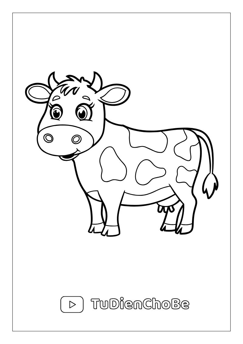 Tranh tô màu con bò dễ thương cho bé – hình con bò ngộ nghĩnh giúp bé học vẽ và nhận biết động vật nông trại