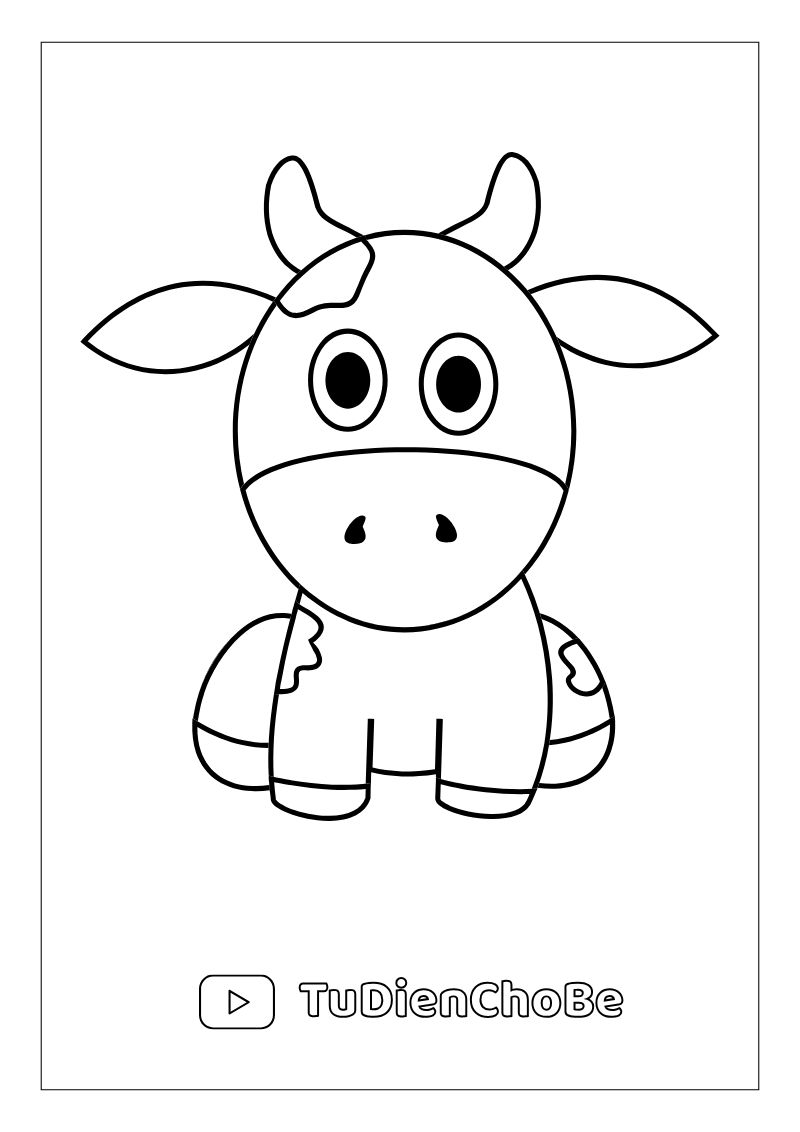 Tranh tô màu con bò dễ thương cho bé – hình con bò ngộ nghĩnh giúp bé học vẽ và nhận biết động vật nông trại