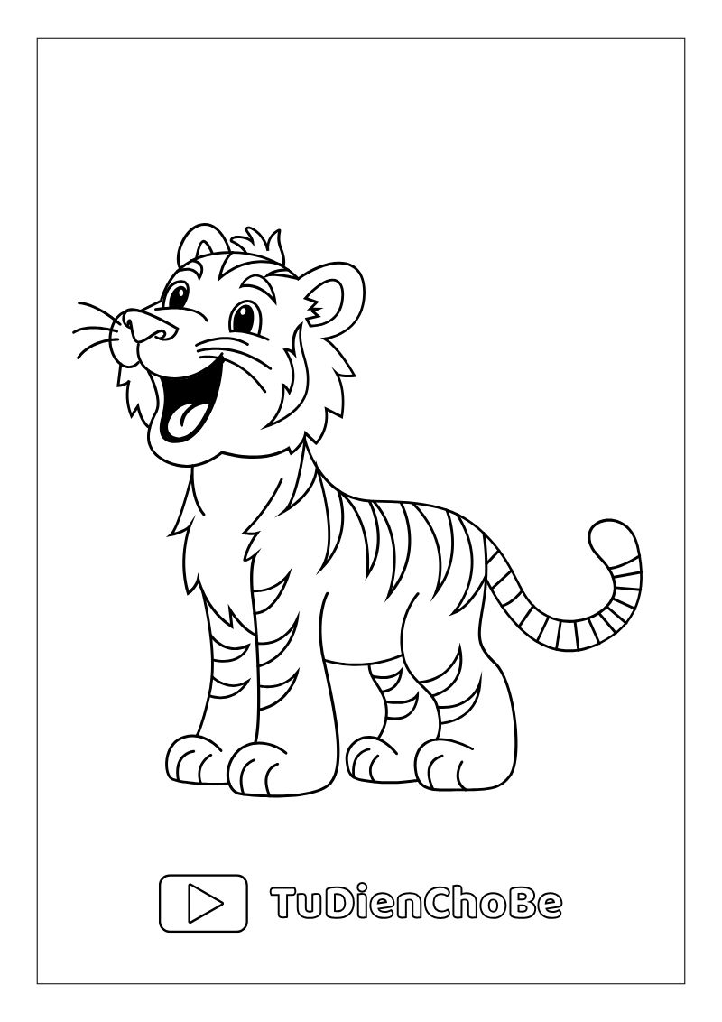 Tranh tô màu con hổ cho bé, hình hổ ngộ nghĩnh rõ nét, miễn phí tải về