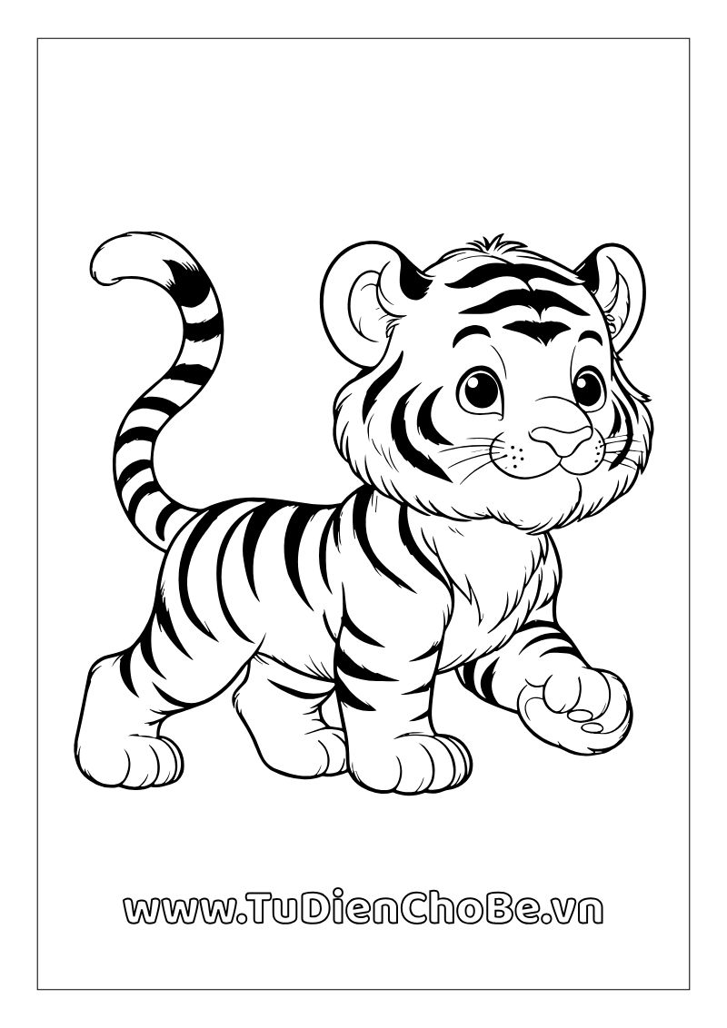 Tranh tô màu con hổ cho bé, hình hổ ngộ nghĩnh rõ nét, miễn phí tải về
