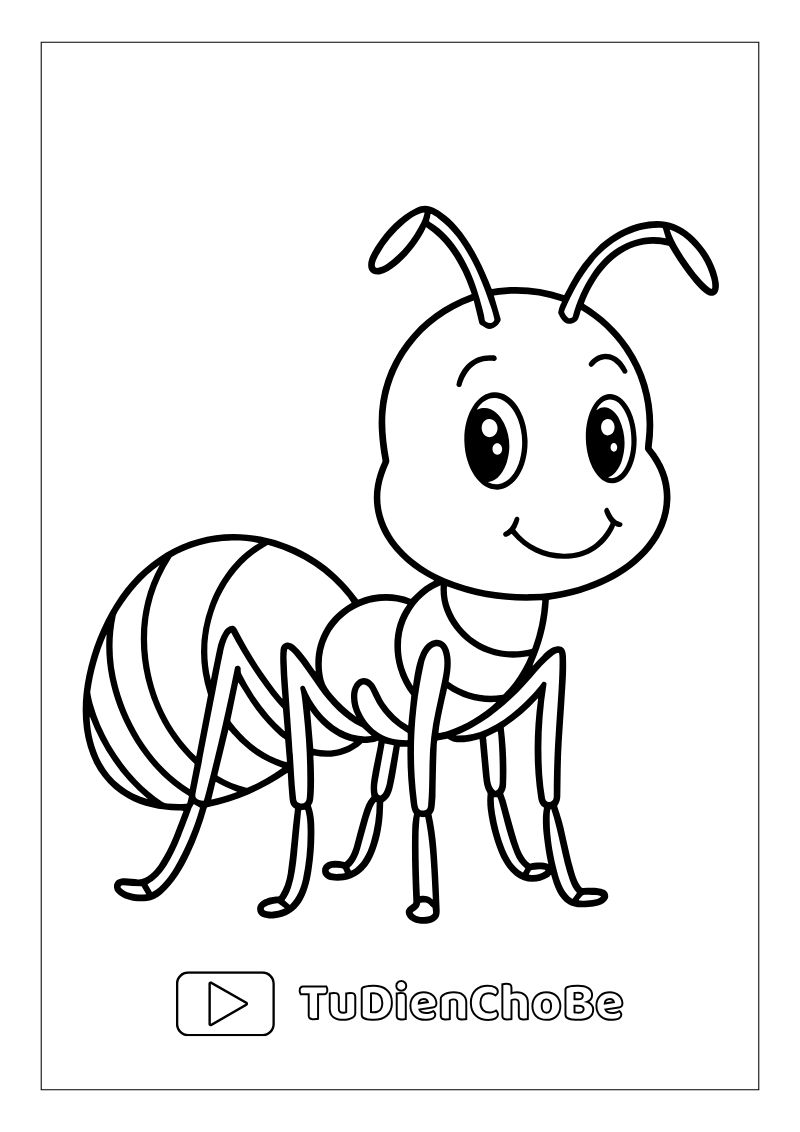 Tranh tô màu con kiến dễ thương cho bé, hình con kiến ngộ nghĩnh rõ nét miễn phí tải về