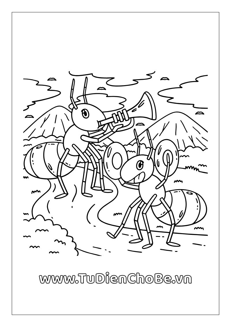 Tranh tô màu con kiến dễ thương cho bé, hình con kiến ngộ nghĩnh rõ nét miễn phí tải về