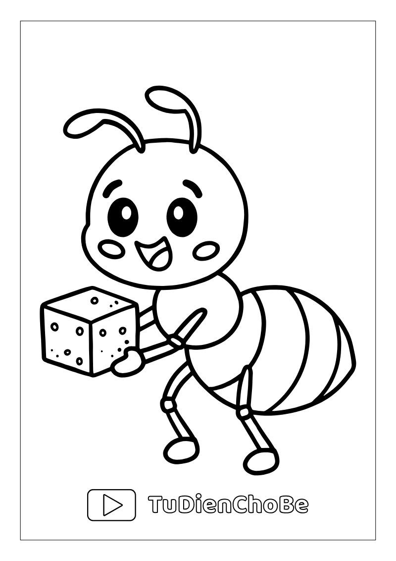 Tranh tô màu con kiến dễ thương cho bé, hình con kiến ngộ nghĩnh rõ nét miễn phí tải về