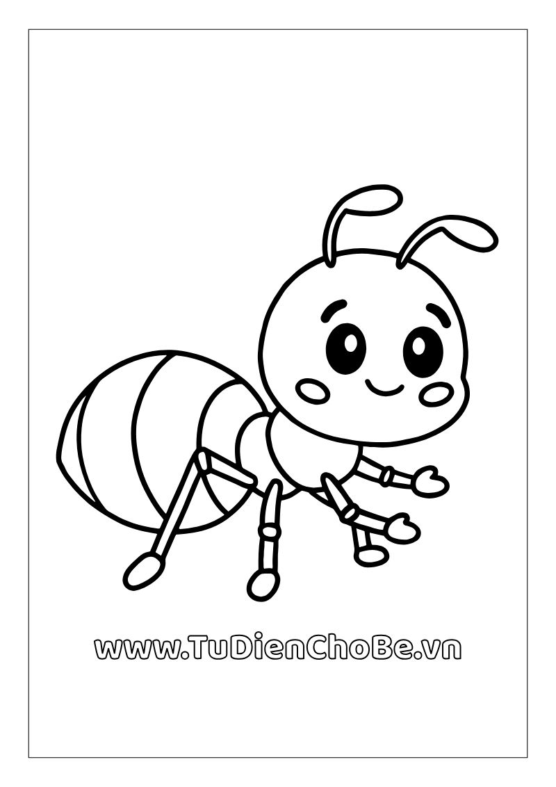 Tranh tô màu con kiến dễ thương cho bé, hình con kiến ngộ nghĩnh rõ nét miễn phí tải về