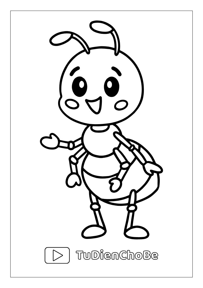 Tranh tô màu con kiến dễ thương cho bé, hình con kiến ngộ nghĩnh rõ nét miễn phí tải về